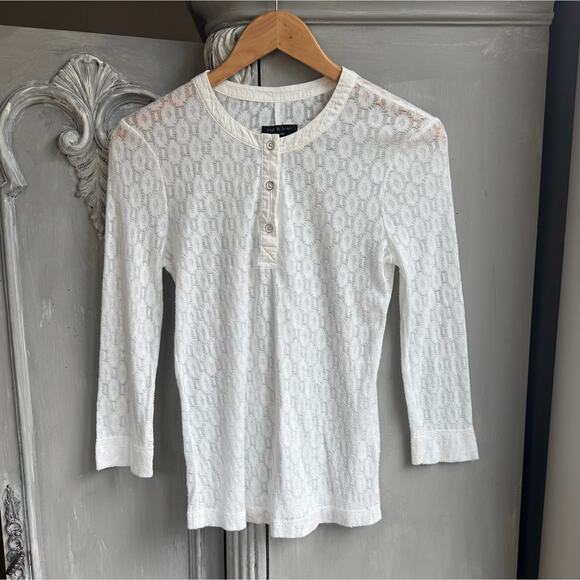 rag & bone Lace Henley Sz S 3/4 Sleeve Women's Delicate White Layering Top - Picture 1 of 14
